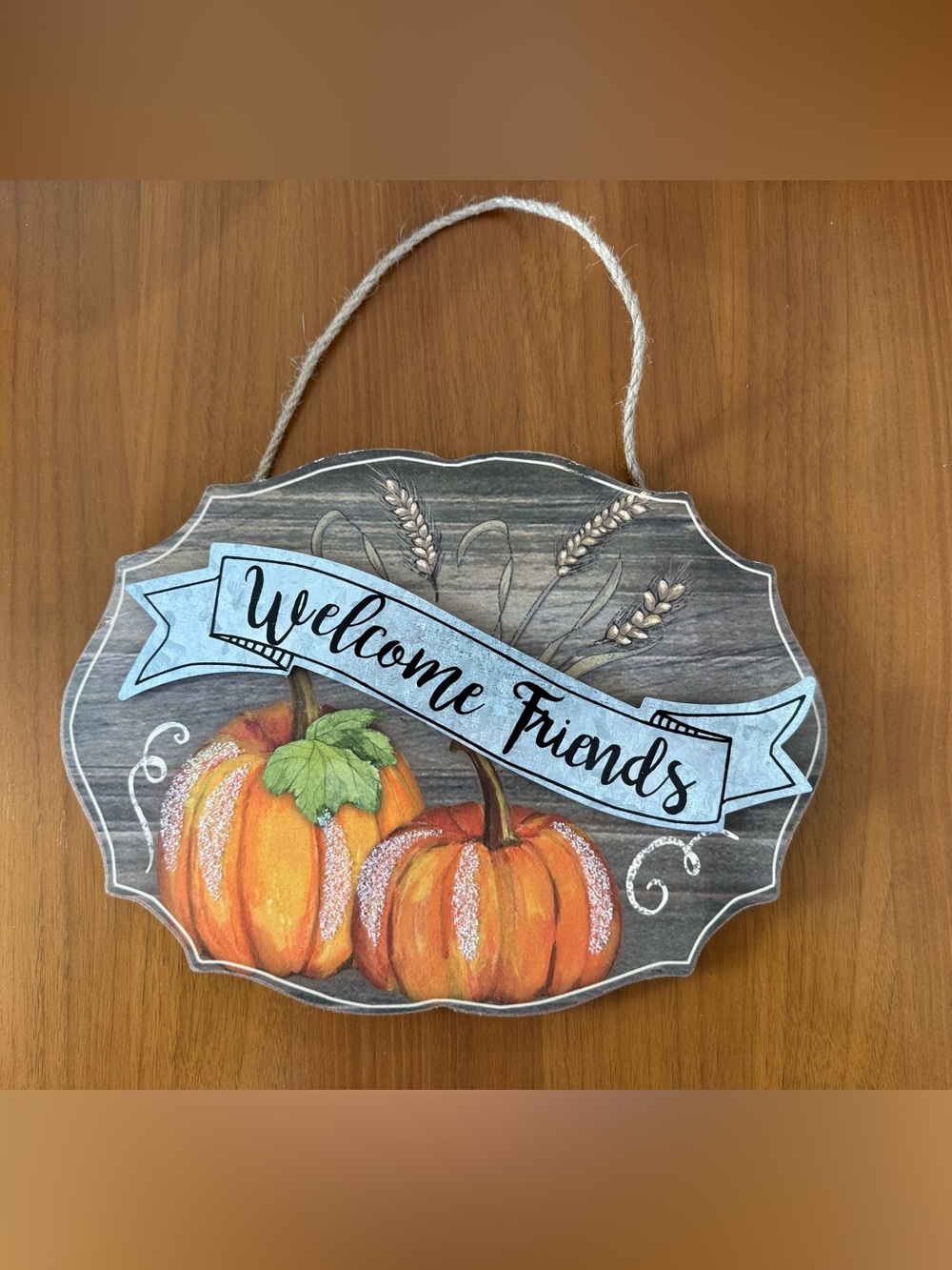 Welcome Friends Pumpkin Wall Sign - Fall Decor